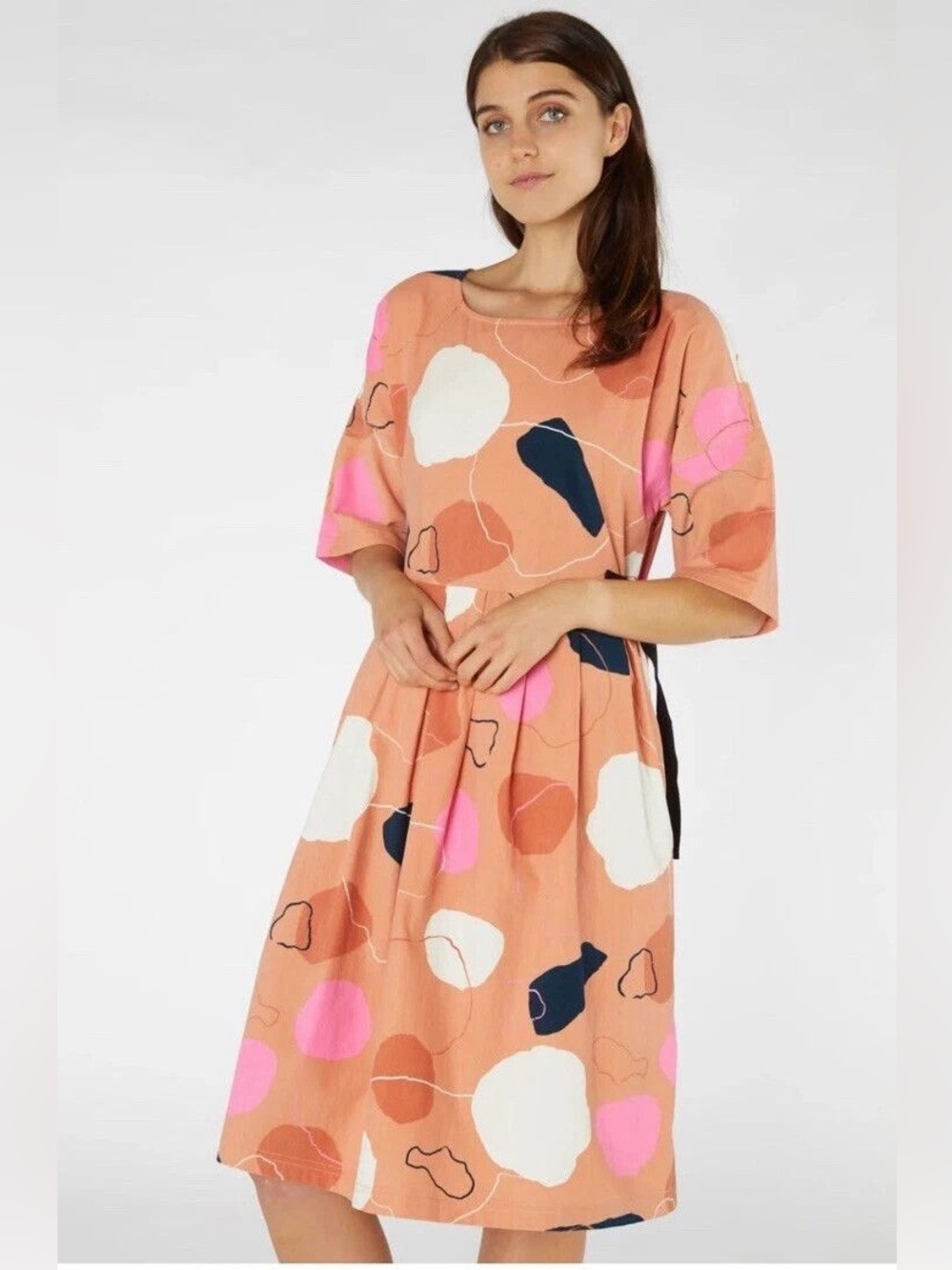 Gorman Rock Solid Sadie Dress Abstract Print Cotton Midi Orange Pink
